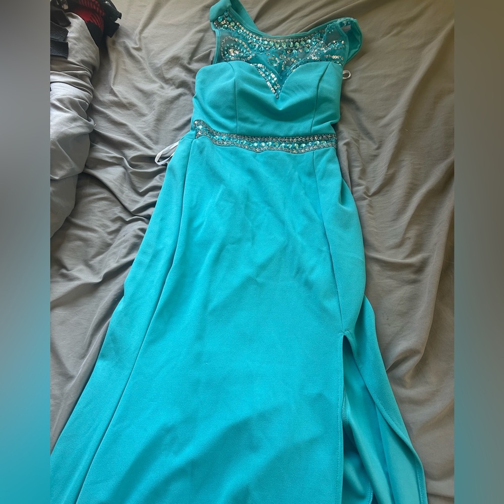 B Darlin Turquoise Dress with Bead Accents